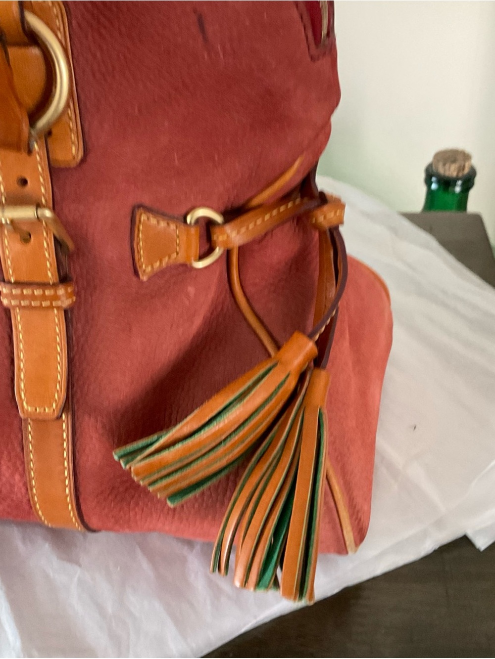Dooney & Bourke Domed Nubuck Double Handle Satchel In Red-Brown Color - Picture 4 of 16